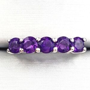 Genuine Purple Amethyst 925 Sterling Silver Stackable Band Ring